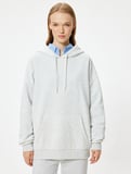 Oversize Kapüşonlu Sweatshirt Basic Kanguru Cepli Şardonlu
