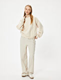 Basic Oversize Sweatshirt Bisiklet Yaka Uzun Kollu Ribanalı Şardonlu