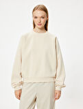 Basic Oversize Sweatshirt Bisiklet Yaka Uzun Kollu Ribanalı Şardonlu