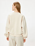 Basic Oversize Sweatshirt Bisiklet Yaka Uzun Kollu Ribanalı Şardonlu
