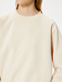 Basic Oversize Sweatshirt Bisiklet Yaka Uzun Kollu Ribanalı Şardonlu