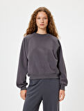 Basic Oversize Sweatshirt Bisiklet Yaka Uzun Kollu Ribanalı Şardonlu