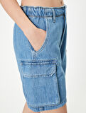 Denim Kargo Bermuda Şort Cepli Standart Bel