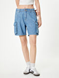 Denim Kargo Bermuda Şort Cepli Standart Bel