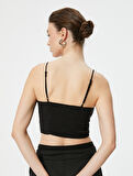 Askılı Crop Üst Kalp Yaka Pamuklu Slim Fit