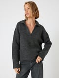Polo V Yaka Triko Oversize Kazak Uzun Kollu
