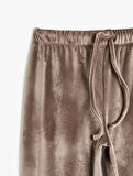Sıcak Tutan Yumuşak Dokulu Beli Bağlamalı Jogger Kadife Pijama Altı