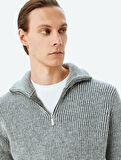 Yarım Fermuarlı Uzun Kollu Kışlık Triko Kazak