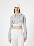 Crop Spor Sweatshirt Kapüşonlu Fermuarlı Rahat Kesim