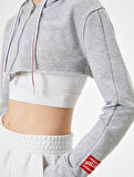 Crop Spor Sweatshirt Kapüşonlu Fermuarlı Rahat Kesim