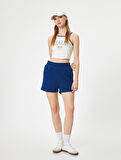 Crop Spor Atlet Slogan Baskılı Halter Yaka Askılı Slim Fit