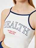 Crop Spor Atlet Slogan Baskılı Halter Yaka Askılı Slim Fit