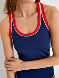 Yarım Atlet Spor Halter Yaka Renk Kontrastlı Biyeli Slim Fit