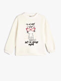 Oversize Sweatshirt Kedi Baskılı Bisiklet Yaka Uzun Kollu Pamuklu