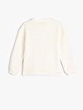 Oversize Sweatshirt Kedi Baskılı Bisiklet Yaka Uzun Kollu Pamuklu