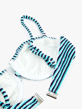 Çıkarılabilir Askılı Dokulu Çizgili Balenli Bikini Üstü