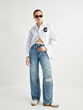 Geniş Paça Kot Pantolon Standart Bel Yıpratılmış Detaylı Cepli - Bianca Wide Leg Jeans
