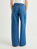 Bol Paça Kot Pantolon Yüksek Bel Cepli - Loose Fit Jeans