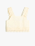 Dantelli Crop Bluz Askılı Kare Yaka Astarlı 