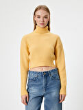 Crop Triko Kazak Balıkçı Yaka Uzun Kollu Akrilik Karışımlı