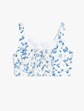 Çiçekli Crop Bluz Gipe Detaylı Pamuklu