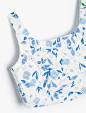 Çiçekli Crop Bluz Gipe Detaylı Pamuklu