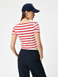 Kısa Kollu Crop Penye Tişört Bisiklet Yaka Slim Fit 