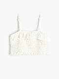 Crop Bluz Askılı Gipe Detaylı Fırfırlı