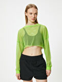 Oversize File Spor Tişört Crop Uzun Kollu Bisiklet Yaka