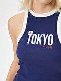 Halter Yaka Atlet Tokyo Baskılı Ribanalı Pamuklu Skinny Fit 
