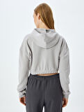 Şardonlu Kapüşonlu Uzun Kollu Crop Oversize Sweatshirt