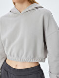 Şardonlu Kapüşonlu Uzun Kollu Crop Oversize Sweatshirt