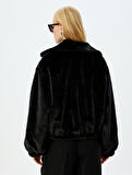 Fermuarlı Crop Oversize Bomber Peluş Ceket