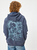 Arkası Baskılı Sweatshirt Kapüşonlu Oversize Kolej Temalı Uzun Kollu