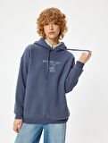 Arkası Baskılı Sweatshirt Kapüşonlu Oversize Kolej Temalı Uzun Kollu
