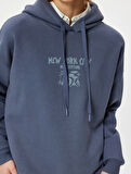 Arkası Baskılı Sweatshirt Kapüşonlu Oversize Kolej Temalı Uzun Kollu
