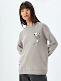 Snoopy Kapüşonlu Sweatshirt Arkası Baskılı Şardonlu Lisanslı