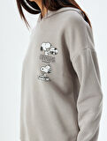 Snoopy Kapüşonlu Sweatshirt Arkası Baskılı Şardonlu Lisanslı