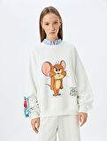 Tom ve Jerry Baskılı Bisiklet Yaka Şardonlu Rahat Kalıp Lisanslı Sweatshirt