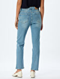 Slim Fit Kot Pantolon Düz Paça Normal Bel Düğmeli Cepli Pamuklu - Slim Straight Fit Jeans