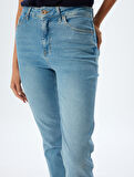 Slim Fit Kot Pantolon Düz Paça Normal Bel Düğmeli Cepli Pamuklu - Slim Straight Fit Jeans