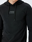 Spor Sweatshirt Kapşonlu Slogan Baskılı İnterlok Kumaş