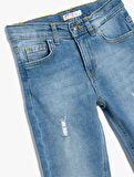 Kot Pantolon Ayarlanabilir Lastikli Pamuklu - Slim Jean
