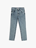 Kot Pantolon Ayarlanabilir Lastikli Pamuklu - Slim Jean
