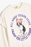 Koton Kız Çocuk Fırfırlı Sweatshirt Köpek Baskılı Uzun Kollu Pamuklu