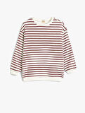 Basic Çizgili Sweatshirt Uzun Kollu Bisiklet Yaka Pamuklu