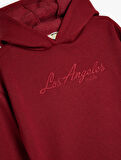 Kapşonlu Sweatshirt Baskılı Uzun Kollu Üç İplik