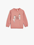 Sweatshirt Balerin Baskılı Uzun Kollu Şardonlu Pamuklu