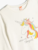 Sweatshirt Unicorn Baskılı Uzun Kollu Bisiklet Yaka Şardonlu Pamuklu