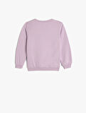 Çiçekli Sweatshirt Uzun Kollu Bisiklet Yaka Pamuklu